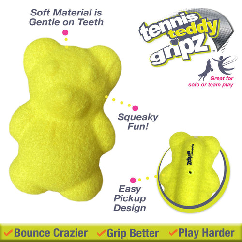 Nylabone Power Play Tennis Teddy Gripz Bear Dog Toy (Medium/Wolf - Up to 35 lbs.)