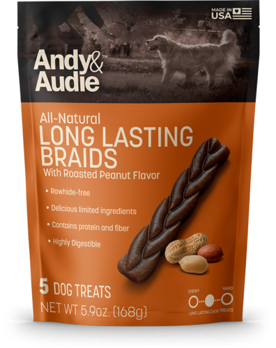 Andy & Audie All Natural Long Lasting Braids with Roasted Peanut Flavor Dog Treats