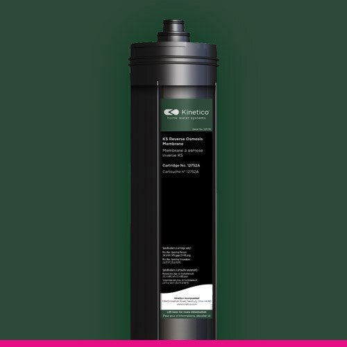 A cylindrical water filter cartridge labeled 