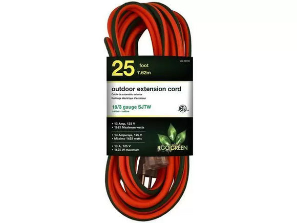 GoGreen Power® 1 Outlet Heavy Duty Extension Cord w/Lighted End 16/3, 25ft (25')