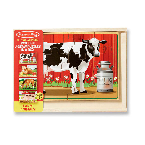 Melissa & Doug Farm Animals Jigsaw Puzzles in a Box (4-in-1)