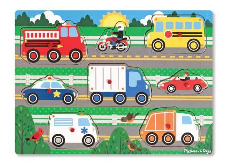 Melissa & Doug Vehicles Wooden Peg Puzzle (8 Piece Vehicles Peg Puzzle)