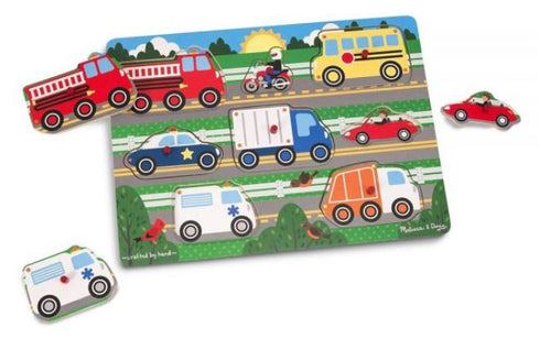 Melissa & Doug Vehicles Wooden Peg Puzzle (8 Piece Vehicles Peg Puzzle)