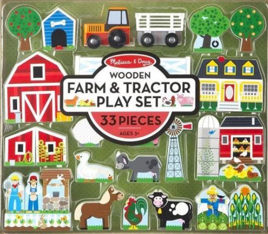 Melissa & Doug Wooden Farm and Tractor Play Set (33-piece wooden farm-themed block set)