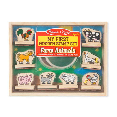 Melissa & Doug My First Wooden Stamp Set - Farm Animals (8 Wooden Stamps - 2 Washable Ink Stamp Pads)