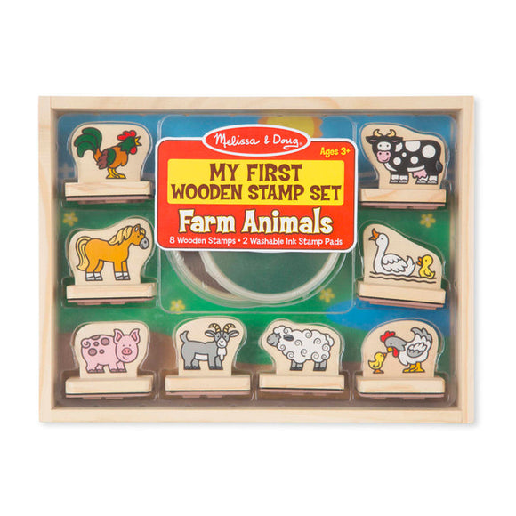 Melissa & Doug My First Wooden Stamp Set - Farm Animals (8 Wooden Stamps - 2 Washable Ink Stamp Pads)