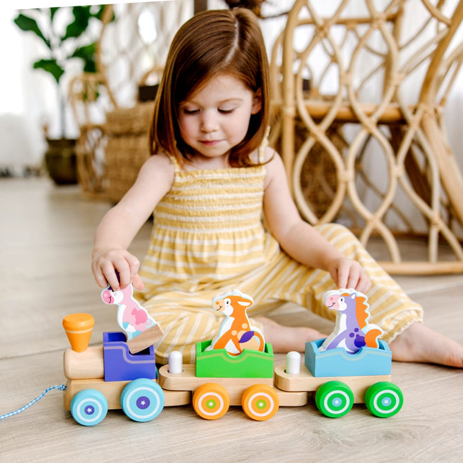 Melissa & Doug First Play Wooden Rocking Farm Animals Pull Train (6 ...