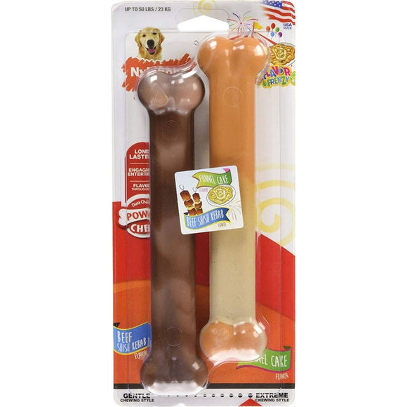 Nylabone Power Chew Flavor Frenzy Durable Dog Chew Toys Twin Pack Funnel Cake & Shish Kabob