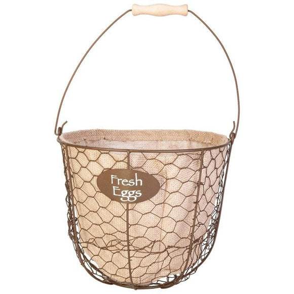 EGG GATHERING BASKET/PLANTER WITH BURLAP LINER (10 X 8 INCH, RUST W/BURLAP)